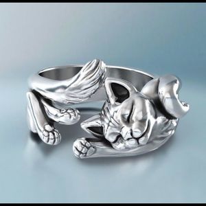 925 Sterling Silver Lazy Kitty Cat Ring